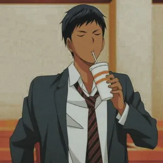 🙄 1b306478 Anime, Bebiendo, Personaje, Piel oscura, Bebida, Traje whatsapp sticker