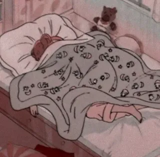 😴 68e09a15 dormir, cama, manta, oso de peluche, dormitorio whatsapp sticker