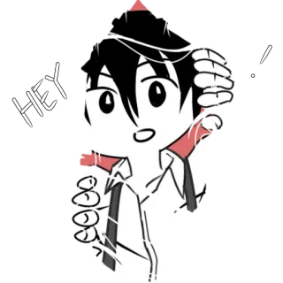 👋 03025efd HEY greeting, anime, waving, cartoon, black and white telegram sticker