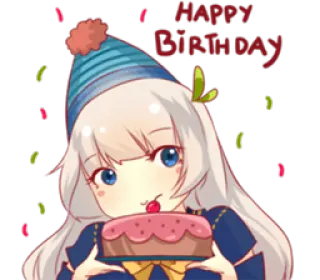 🎂 ae38e6fe HAPPY BIRTHDAY วันเกิด, การเฉลิมฉลอง, อนิเมะ, การ์ตูน, ผู้หญิง, เค้ก telegram sticker
