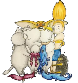🤗 7a964a2d cartone animato, amicizia, abbraccio di gruppo, carino, bizzarro, illustrazione telegram sticker