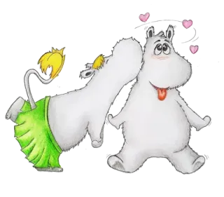 🥰 de13b251 Moomin Moomin, Cartone animato, Personaggio, Ippopotamo, Cuori, Carino, Amichevole telegram sticker