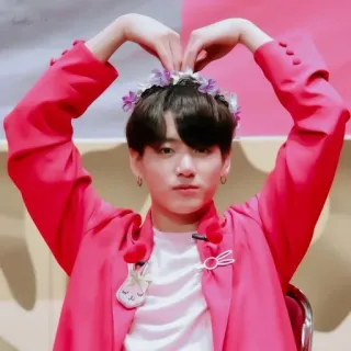 🌟 82e809f9 Jungkook K-pop, นักร้อง, ดอกไม้, หัวใจ, สีชมพู telegram sticker