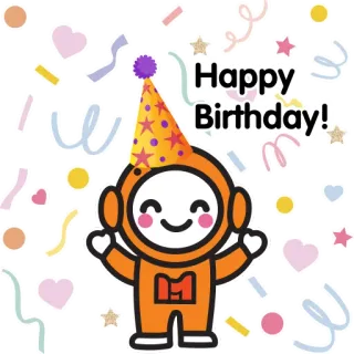 😄 2acbc47a Happy Birthday! с днем рождения, праздник, вечеринка, день рождения, оранжевый, сердце, конфетти telegram sticker