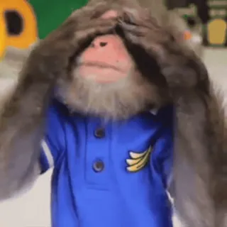 ๐ต 152b9d2d monkey, covering eyes, scared, animal, blue shirt telegram sticker