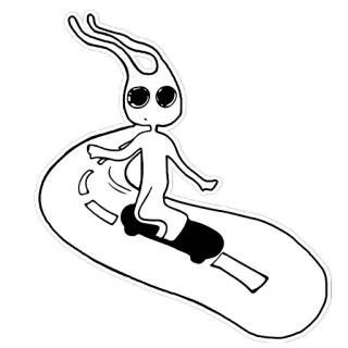 🏂 4a2cbf20 Alien, Surf, Skateboard, Cartoon, Personnage, Fun, Contour telegram sticker
