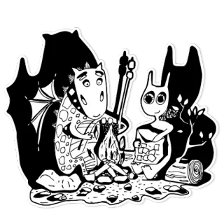 🐲 9854df44 dragon, alien, feu de camp, dessin animé, autocollant, fantaisie, illustration telegram sticker