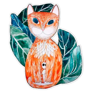 🐱 a38e4031 chat, orange, feuille, abstrait, animal, illustration, autocollant telegram sticker