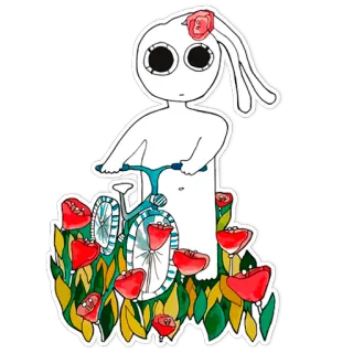 🌸 eecfd244 lapin, lapin, fleur, vélo, mignon, kawaii telegram sticker