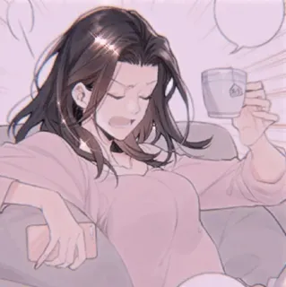 🍓 28cca6f2 woman, cartoon, tea, sleepy, tired, female, lazy, relaxing telegram sticker