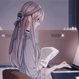 🍓 da1b16b8 anime, girl, laptop, kawaii, work, study telegram sticker