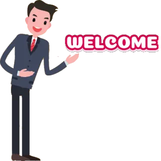 🙏 7a536188 WELCOME ยินดีต้อนรับ, ทักทาย, ผู้ชาย, สูท, การ์ตูน, ข้อความ telegram sticker