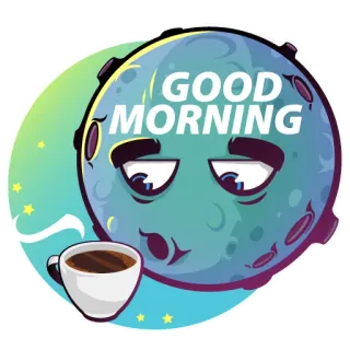 ☕️ 5955e118 GOOD MORNING good morning, moon, coffee, greeting, sleepy, cartoon, cute telegram sticker