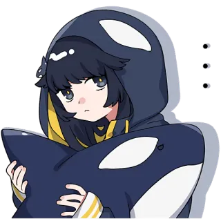 😐 312565ed cô gái anime, áo hoodie cá voi sát thủ, dễ thương, kawaii, hoạt hình, nhân vật, fan art telegram sticker