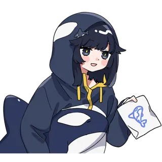 ✉ 8cb38bd0 gái anime, cá voi sát thủ, dễ thương, hoạt hình, hình vẽ, nhãn dán, chibi telegram sticker