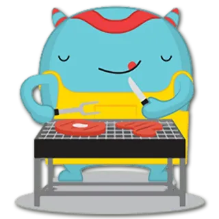 🍖 54f72208 монстр, готовка, гриль, еда, мультфильм, милый, барбекю, стейк telegram sticker