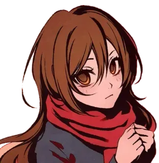 😍 03be3fb3 애니메이션 소녀, 목도리, 갈색 머리, 갈색 머리카락, 애니메이션 telegram sticker