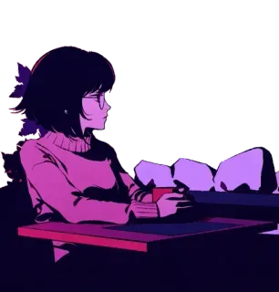 😍 37087add 소녀, 커피, 애니메이션, 카페, 분홍색, 보라색, 일러스트 telegram sticker