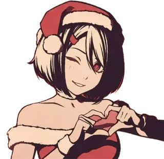 😍 842fe31d 크리스마스, 애니메이션, 산타 모자, 윙크, 손하트, 소녀 telegram sticker