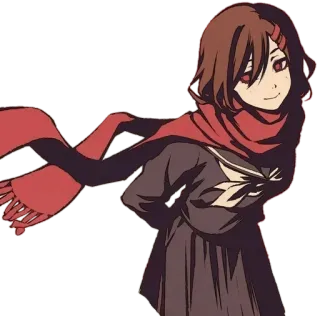 😍 effcf8e6 애니메이션, 여자, 스카프, 갈색 머리, 미소, 만화 telegram sticker