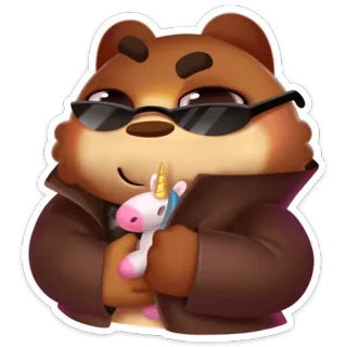😎 35acc3d7 熊, 独角兽, 太阳镜, 酷, 可爱, 动物 telegram sticker
