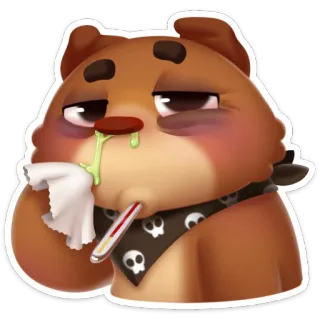 🤧 64550f41 熊, 生病, 温度计, 纸巾, 鼻涕, 疾病, 卡通, 角色 telegram sticker