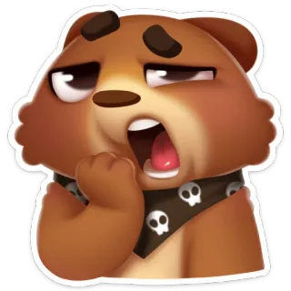 😴 754d5bdc 熊, 卡通, 骷髅, 头巾, 打哈欠, 疲惫, 角色, 表情符号 telegram sticker