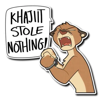 ⛓ 0ee5aeac KHAJIIT STOLE NOTHING! Khajiit, Elder Scrolls, en colère, jeu vidéo, chat, furry, mème telegram sticker