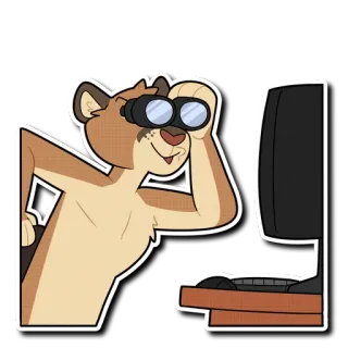 😮 ae2695a5 animal, dessin animé, ordinateur, jumelles, furet, bureau, technologie telegram sticker