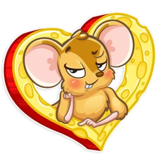 ❤ f935df01 mouse, cheese, cartoon, animal, heart, cute, romantic, yellow telegram sticker