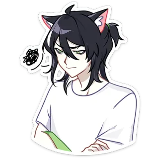 😠 5412c13d アニメ, 猫耳, がっかり, 緑の目, 黒髪, 漫画, ステッカー telegram sticker