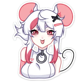 😛 75987157 fille anime, souris, mignon, autocollant, dessin animé, rose, blanc, collier whatsapp sticker