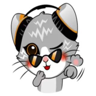 ☺️ 2fa72593 猫, 太阳镜, 贴纸, 卡通, 耳机, 可爱 telegram sticker