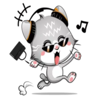 😄 d6a2cf2b 猫, 太阳镜, 耳机, 跳舞, 卡通 telegram sticker