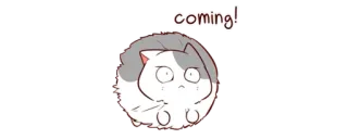 💨 3bf746a4 coming! gato, fofo, animal, blob, texto whatsapp sticker