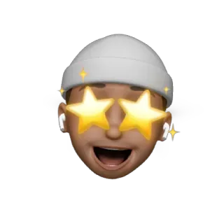 🤩 6af7f000 이모지, 별눈, 모자, 이어폰, 얼굴, 축하 telegram sticker