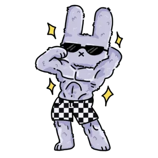 💪 bc7d9439 coniglio, occhiali da sole, muscoloso, cartone animato, personaggio, fitness, animale, divertente telegram sticker