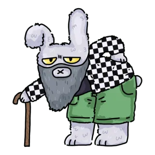👴 bf8099bb coniglio, cartone animato, vecchio, a scacchi, bastone, scontroso, animale, personaggio telegram sticker
