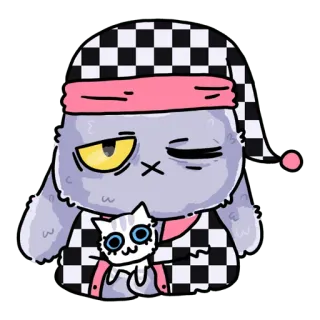 😴 cf2879dc assonnato, gatto, coniglio, a scacchi, bambola, cartone animato telegram sticker