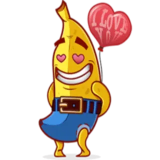 😍 eb034202 I LOVE YOU banan, kreskówka, miłość, serce, śmieszne, emoji, słodkie telegram sticker