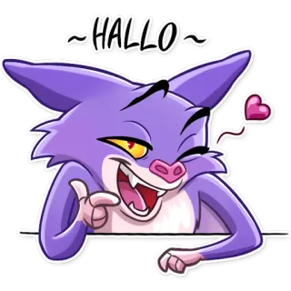 😘 7d5c7b20 HALLO kucing, ungu, hewan, salam, halo, kartun, hati whatsapp sticker