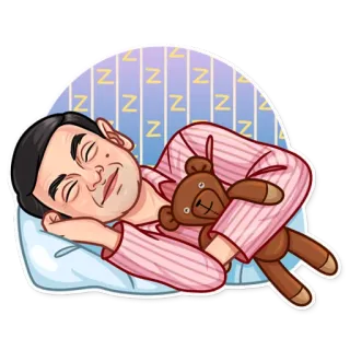 😴 d028baf3 Mr. Bean Mr. Bean, dormire, orsacchiotto, pigiama, sonno, cartone animato whatsapp sticker