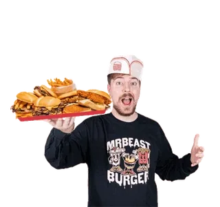 🍔 e85aa4de MrBeast MRBEAST BURGER mrbeast, burger, cibo, ristorante, patatine fritte, fast food, youtube, celebrità telegram sticker