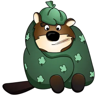 🤕 54de41d8 beaver, cartoon, sick, cold, flu, thermometer, blanket telegram sticker