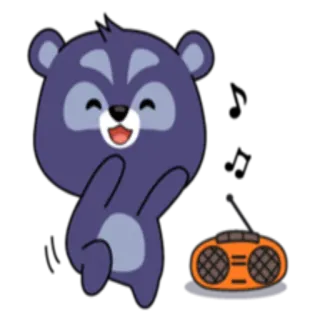 🎼 39de755b Desenho animado, Animal, Urso, Dançando, Rádio, Fofo telegram sticker