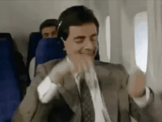 🕺 aeee181b Mr. Bean Mr. Bean, pesawat, komedi, lucu, Rowan Atkinson whatsapp sticker