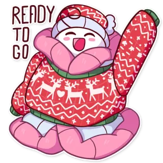 👕 6d366b9e READY TO GO 겨울, 크리스마스, 순록, 스웨터, 귀여운, 휴일, 만화 telegram sticker