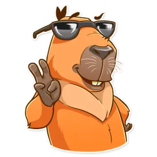 😎 3dd56cbc capivara, animal, desenho animado, óculos de sol, sinal de paz, fofo, roedor, amigável telegram sticker