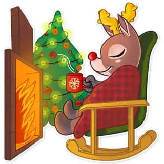 ☕ 24babb4b Рождество, олень, камин, праздник, зима, уютный, ёлка telegram sticker