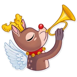 👼 35a02f6e олень, ангел, труба, красный нос, рождество, животное, иллюстрация telegram sticker